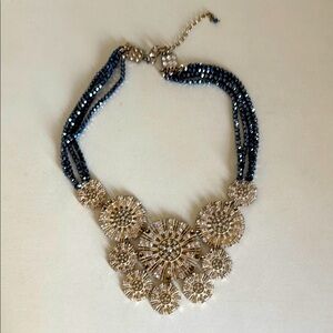 Stunning Boutique Statement gold/blue Rhinestone Necklace